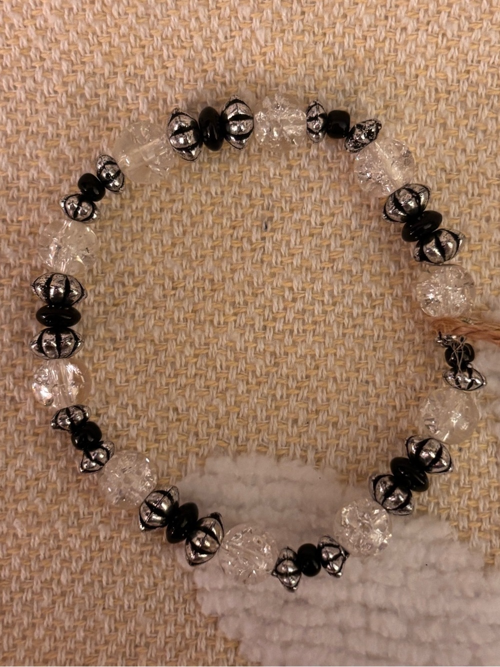 Crystal and Black Bead Stretch Bracelet